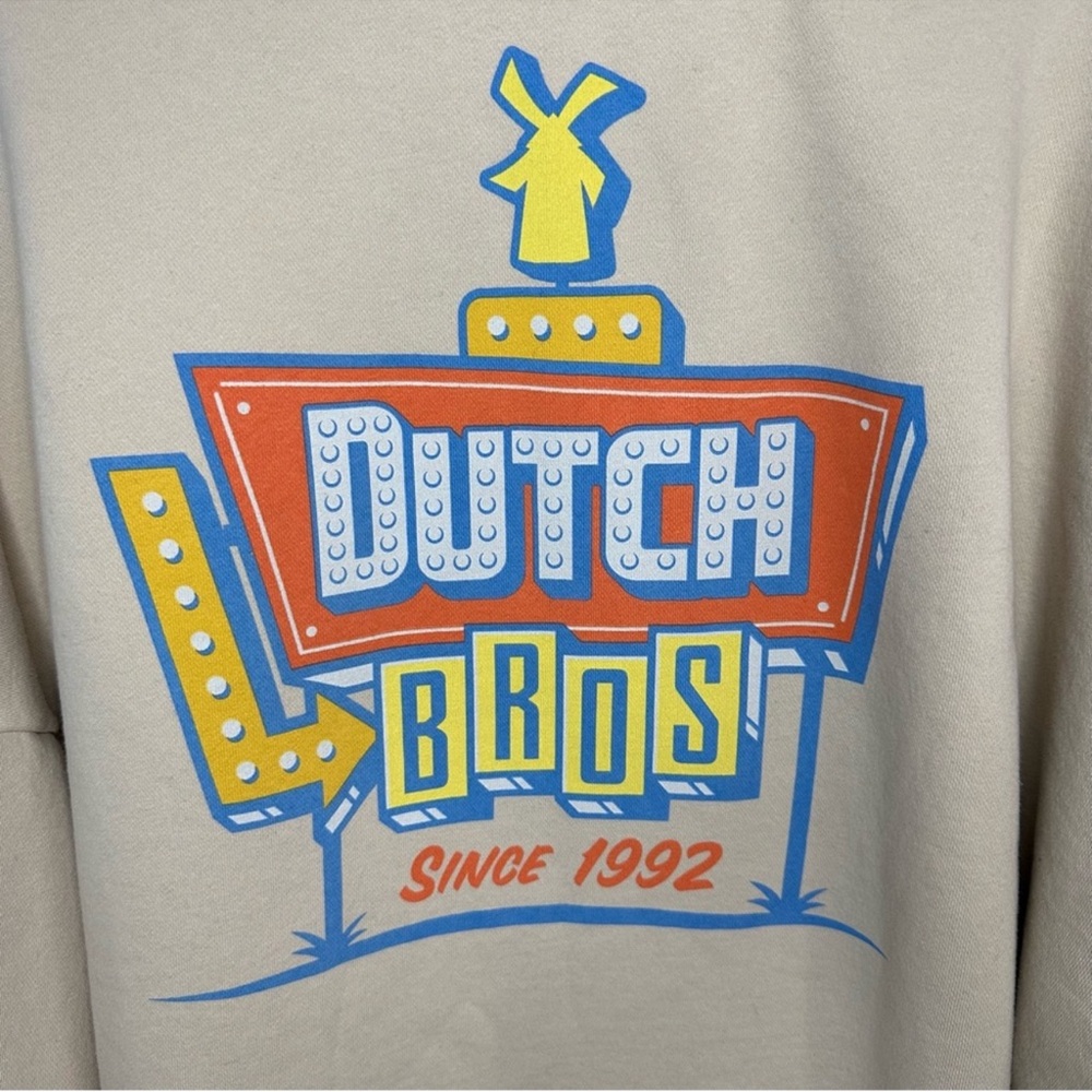 Dutch Bros MEDIUM Newest Oversized Light Tan Crew Neck Cute + Cozy DB 1992